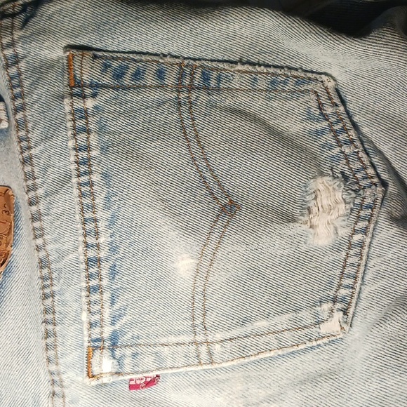 Thrashed Levis high waisted 501 Men's Distressed button fly denim blue jeans 32 - Picture 8 of 15